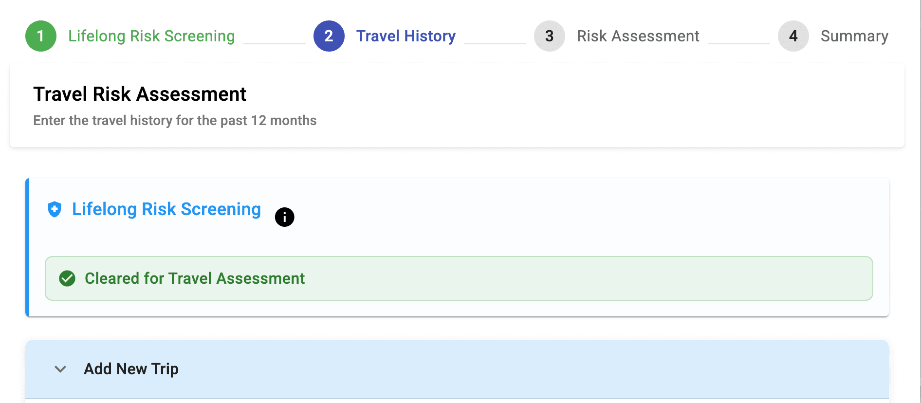 BloodSafe Guard staged assessment interface showing four-stage progress