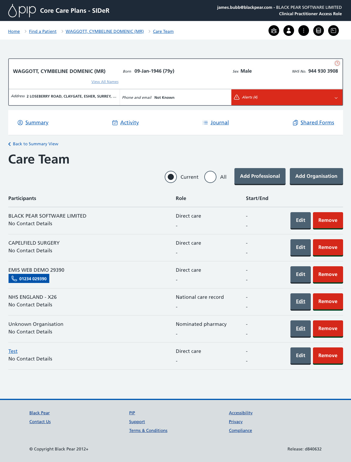 Care team dashboard with role-specific views